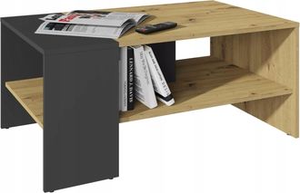 OEM Mesa De Centro Wotan De Roble Con Correas, Color Negro, Con Un Amplio Estante, 100 Cm, Estilo Loft Retro
