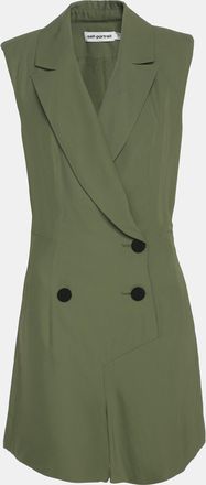Self Portrait Green Twill Double Breasted Jumpsuit