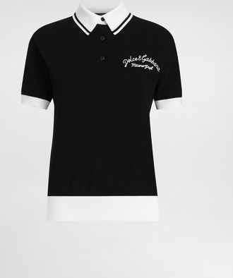 Dolce & Gabbana Short Cotton Piqué Polo-shirt With Dg Logo Embroidery - Woman T-shirts And Sweatshirts Black 38