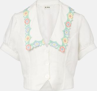 Rixo Pantaloni Iveta in misto lino a gamba larga