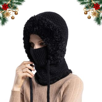 Generic 3 in 1 Beanie Hat with Scarf and Mask, 3 in 1 Beanie Hat for Women, Windproof Winter Balaclava, Knitted Cold Weather Set (Black)