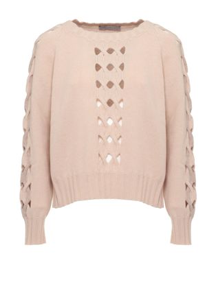 D.exterior Beige Cut-Out Wool Cashmere Turtleneck Sweater
