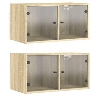 vidaXL Vidaxl - Mueble Pared Puertas De Vidrio 2 Uds Roble Sonoma 68,5x37x35 Cm