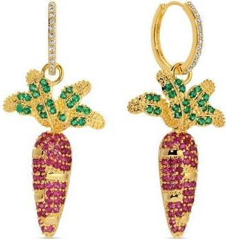 Eye Candy Los Angeles Carrot Cubic Zirconia Drop Huggie Hoop Earrings in Gold at Nordstrom Rack