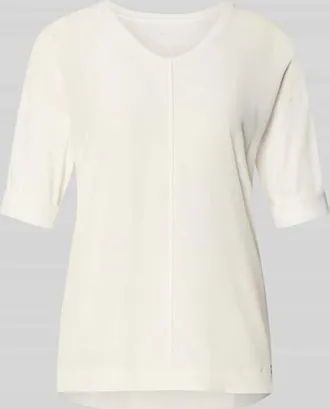 Marc Cain T-Shirt mit &Auml;rmelaufschlag und Rundhalsausschnitt in Offwhite, Gr&ouml;&szlig;e 34