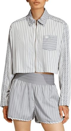 adidas Originals Stripe Crop Zip-Up Shirt in Grey Three/Utility Black at Nordstrom, Size Xx-Small