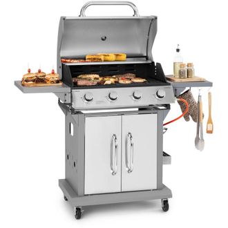Klarstein Klarstein Lucifer 4 - Griglia a gas, 4 bruciatori da 3,6 kW, griglia da 69 x 45 cm, acciaio inox, mobile