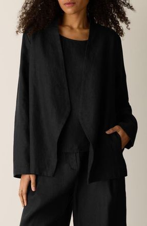 Eileen Fisher Open Front Organic Linen Jacket in Black at Nordstrom, Size Xx-Small