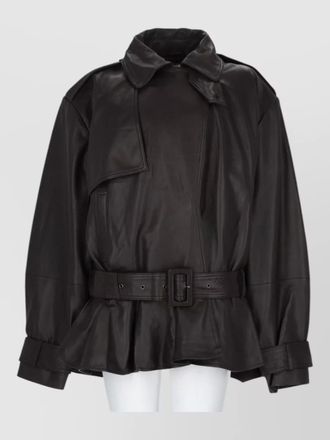 Rotate leather biker coat belted waist epaulettes