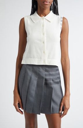 Thom Browne 4-Bar Crop Cotton Polo in White at Nordstrom, Size 10 Us