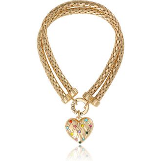 Juicy Couture Double Chain Heart Padlock Necklace, Gold-Tone with Rainbow Crystals in Gold Tone at Nordstrom