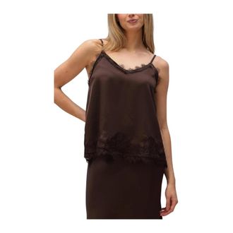 Object Objnaline REG Slip Lace TOP - Dames - Tops zonder mouwen - Bruin - S - Polyester - Tops
