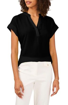 Chaus Split Neck Georgette Blouse in Black at Nordstrom, Size Large