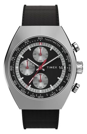 Timex Legacy Tonneau Chronograph Synthetic Rubber Strap Watch, 42mm in Black at Nordstrom