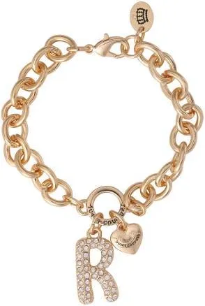 Juicy Couture Pav&eacute; Initial Charm Bracelet, 7.5 Gold Tone Link in Letter R at Nordstrom