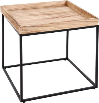 Hhg Hhg - Mesa Auxiliar 857, Mesa De Centro Mesa De Centro, Madera De Paulownia Metal 60x60x60cm, Color Natural