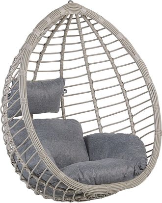 Beliani Beliani - Sedia A Dondolo Sospesa Da Soffitto In Rattan Grigio In Vimini Boho Rustico Tollo