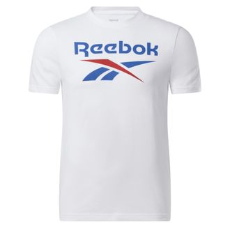 Reebok Mens Identity Big Stacked Logo Tee T-Shirt, White, Large