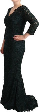 Dolce & Gabbana Womens Green Floral Lace Maxi Floor Length Dress Cotton