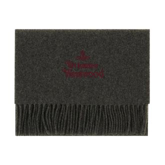 Vivienne Westwood Sjaal met geborduurd logo en franjes - unisex - Accessoires - Grijs - Maat: ONE Size Wol