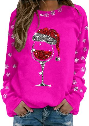 Generic Womens Pullover Sweater Tops Merry Christmas Print O Neck Sweatshirt Round Neck Fit Pullover Tops Casual Long Sleeve Workout Shirts Loose Blouse Wide 