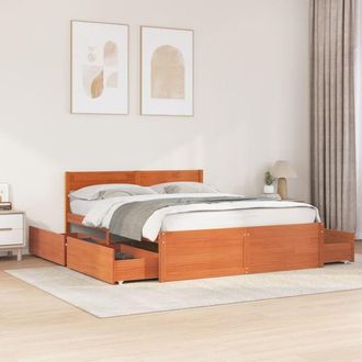 vidaXL Cama Sin Colch&oacute;n Madera Maciza Pino Marr&oacute;n Cera 150x200 Cm Vidaxl