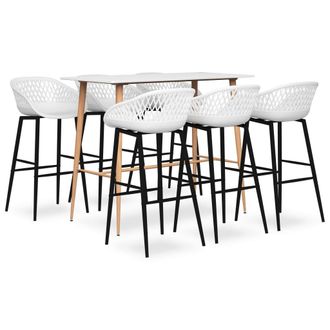 vidaXL Mesa Alta Y Taburetes De Bar De 7 Piezas Blanco Vidaxl