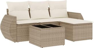 vidaXL Vidaxl - Juego De Sof&aacute;s Jard&iacute;n Con Cojines 5 Pzas Rat&aacute;n Sint&eacute;tico Beige