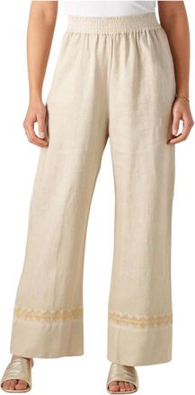 Greek Archaic Kori Broeken, Dames, Beige, M, Linnen, Beige Linnen Broek