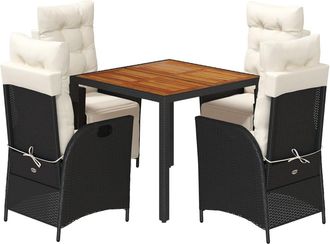vidaXL Set De Muebles Jard&iacute;n 5 Pzas Con Cojines Rat&aacute;n Sint&eacute;tico Negro Vidaxl