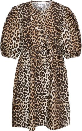 Ganni Vestido Mini con Lazos Estampado Leopardo - Dresses - Mujer - Multicolor - 2XS