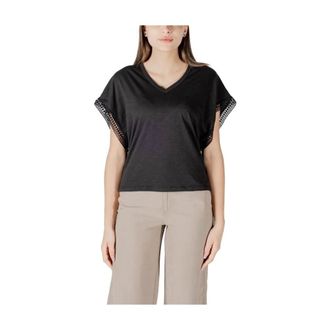 Ichi T-Shirts, female, Black, Size: 2XS Black Cotton Crew Neck T-Shirt