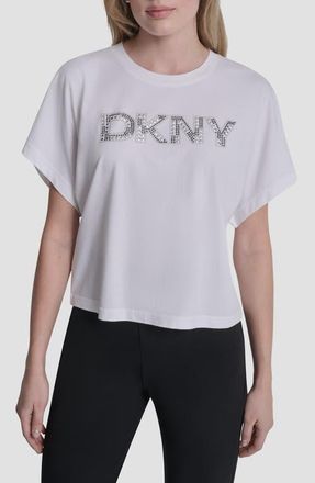 DKNY Bling Logo Cotton Blend Graphic T-Shirt in White at Nordstrom, Size Xx-Small