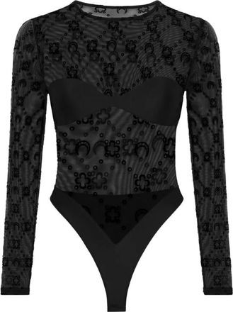 Marine Serre Moonogram Mesh Flock Long Sleeves Bodysuit Top