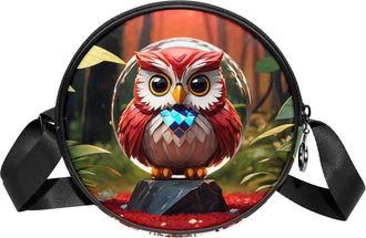 Generic Circle Crossbody Bag for Women, Owl Crystal Ball Small Sling Bag Daypack with Zipper Adjustable Shoulder Straps Casual Ladies Girls Round Purse