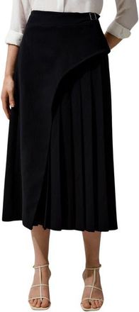 Karen Millen Buckle Detail Pleated Midi Skirt in Black at Nordstrom, Size 10