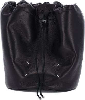 Maison Margiela Black Lambskin Bucket Bag with Adjustable Drawstring
