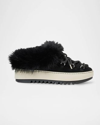 Aquatalia Anise Shearling-Lined Waterproof Suede Mules