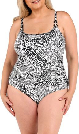 La Blanca Dreamcatcher Abstract Print One-Piece Swimsuit in Ivory/black at Nordstrom, Size 22W