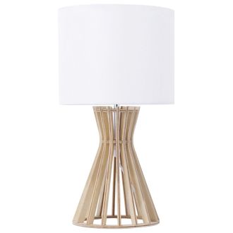 Beliani L&aacute;mpara De Mesa Pantalla De Madera Y Tela Blanca Estilo Contempor&aacute;neo Carrion
