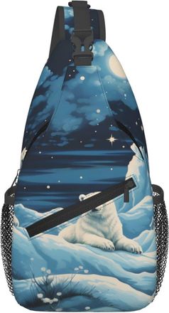 Generic White Bear Couple At Night Chest Bag Trendy Crossbody Bag Anti Theft Daypack For Men Traveling Women