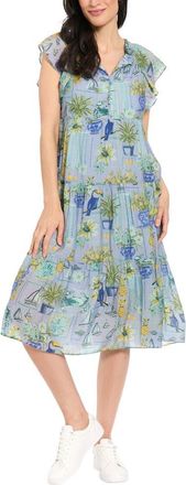 London Times Flutter Sleeve Tiered Midi Dress in Rain Washed/Harbor Blue at Nordstrom Rack, Size X-Large