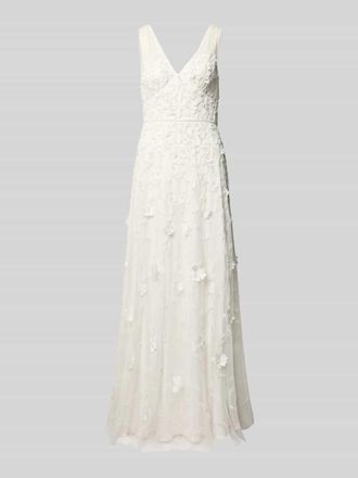 Adrianna Papell Maxikleid mit Perlen und V-Ausschnitt in Offwhite, Gr&ouml;&szlig;e 36