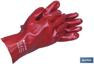 cofan Cofan Guante Pvc Estanco Rojo De 35 Cms. Caja 12 Unid., Guantes De Pvc Estanco Que Protegen Las Manos De La Grasa, Detergentes Diluidos, Petr&oacute;leo, Etc