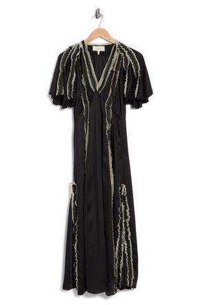 The Great. The Dancehall Short Sleeve Maxi Dress in Black W/Cream at Nordstrom Rack, Size 3 (Fits Like 12-14 Us)