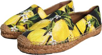 Dolce & Gabbana Womens Multicolor Lemon Slip On Espadrilles Shoes Viscose Cotton