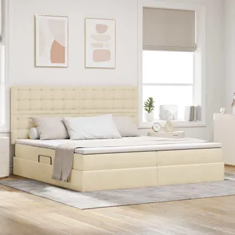 vidaXL Vidaxl Letto Con Contenitore Led E Materasso Crema 200 X 200 Cm