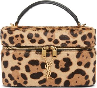 Saint Laurent Gaby Leopard Print Genuine Calf Hair Vanity Bag in Brown/Noir at Nordstrom