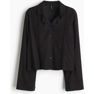 H&M Pintucked Pyjama Shirt in Black at Nordstrom, Size X-Small