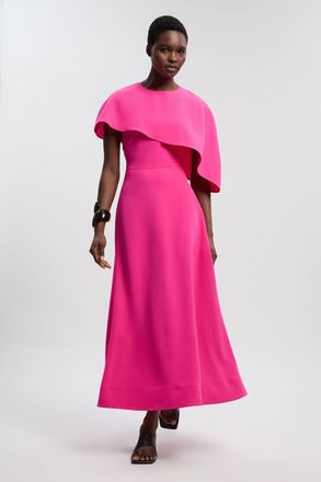 Karen Millen Womens Petite Soft Tailored Cape Detail Midi Dress - Pink - Size 12 UK